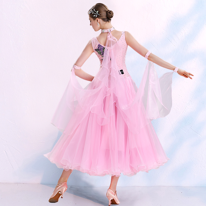 ピンク標準社交ドレス女性 4 色ワルツフラメンコダンススカート大人安い社交ダンス競技ドレス | 社交ダンスアウトレット