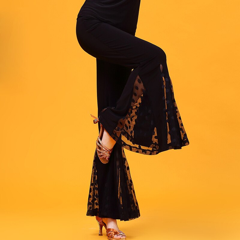 新スタイルラテンダンスパンツ女性のための黒の練習女性社交チャチャ