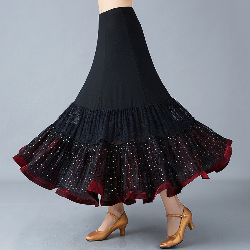 大人の社交ダンススカート黒フラメンコスカートベリーダンスのスーツ女性ワルツダンス衣装社交ドレス D0801 | 社交ダンスアウトレット