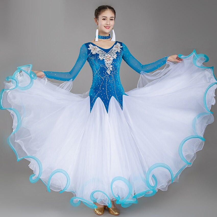ブルー標準ダンスドレス社交ワルツドレス女性社交ドレスダンスウェアモダンダンスの衣装ルンバ衣装 | 社交ダンスアウトレット
