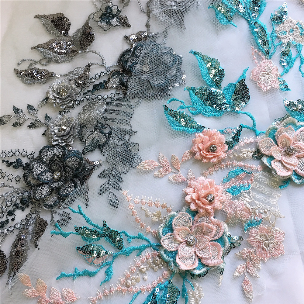 1 個絶妙なパールビーズ 3d 花のレースのアップリケとスパンコール刺繍メッシュ生地 · 縫製トリムのためのイブニングドレス、布 | 社交