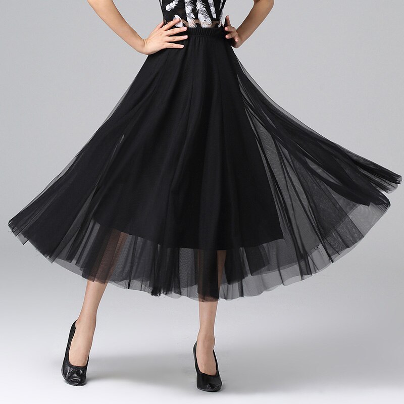 メッシュ生地でスタイリッシュな透け感のある社交ダンススカート 選べるカラー（黒・白・赤・グレー） | 社交ダンスアウトレット
